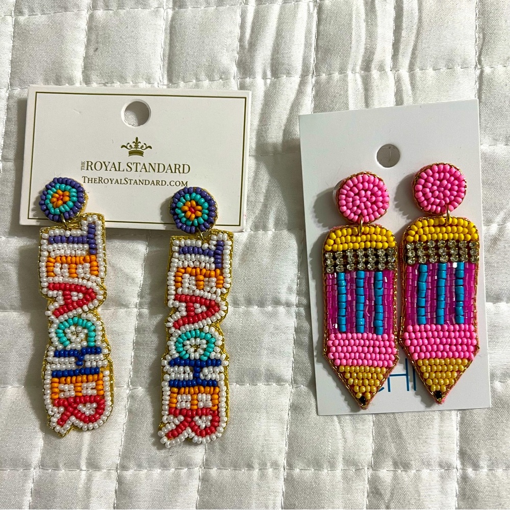 TEACHER Colorful Beaded Earrings Set NEW! And socks!